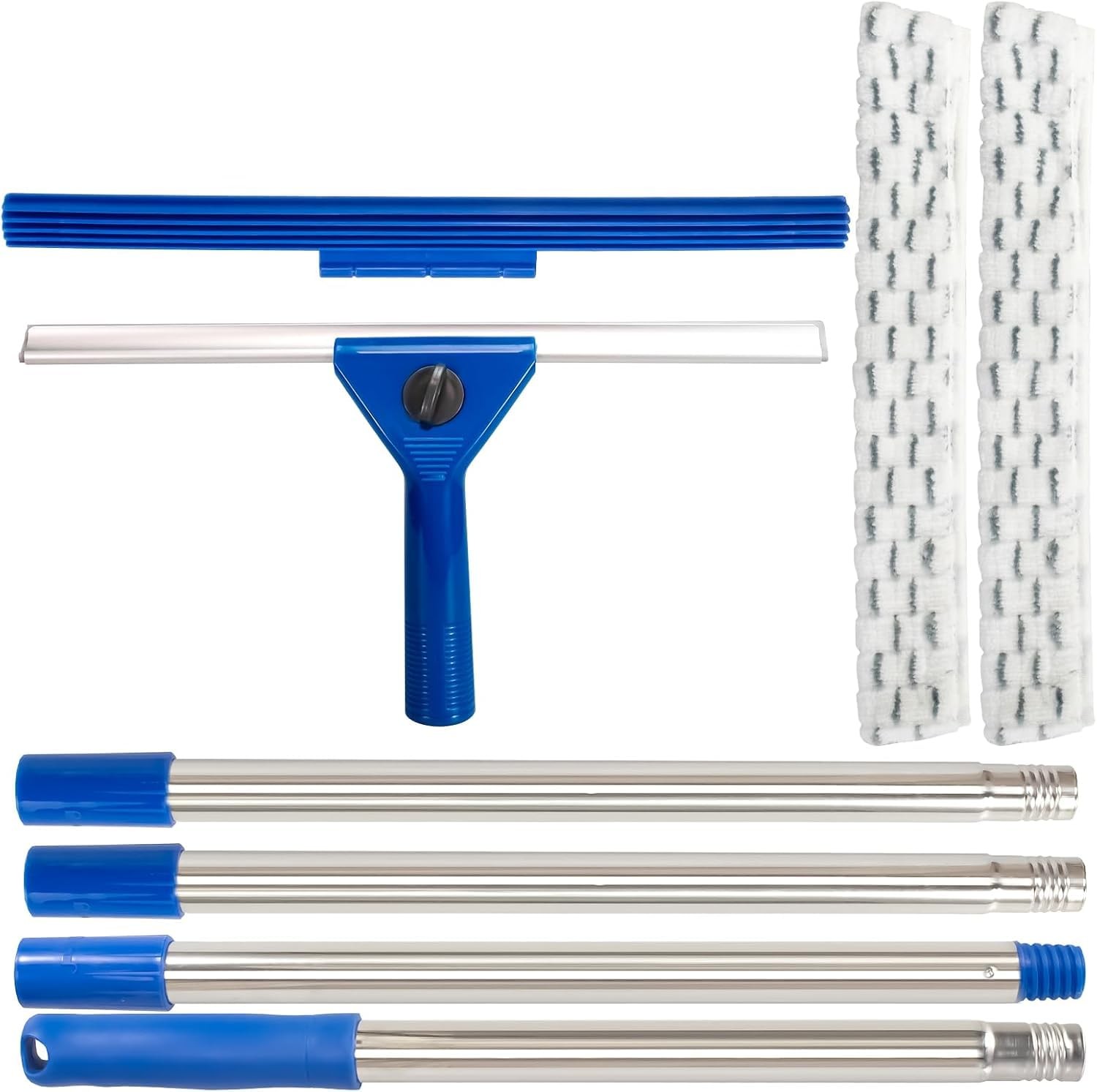 59″ Long Reach Window Squeegee with 14″ Double-Layer Blade & 2 Cloths – Stain…