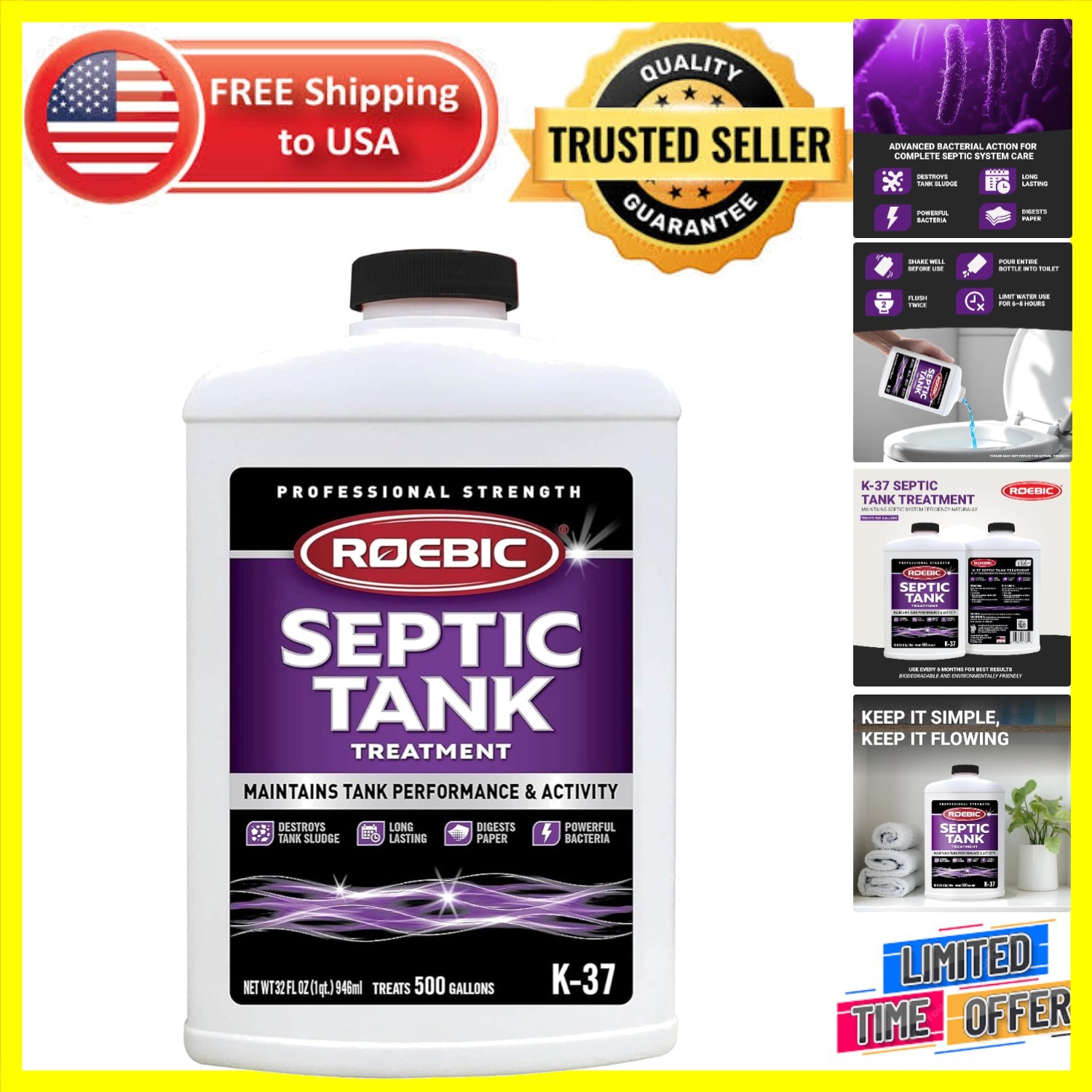 Eco-Friendly Septic Tank Treatment: 32 Fl Oz, Lasts One , Safe for Toilets