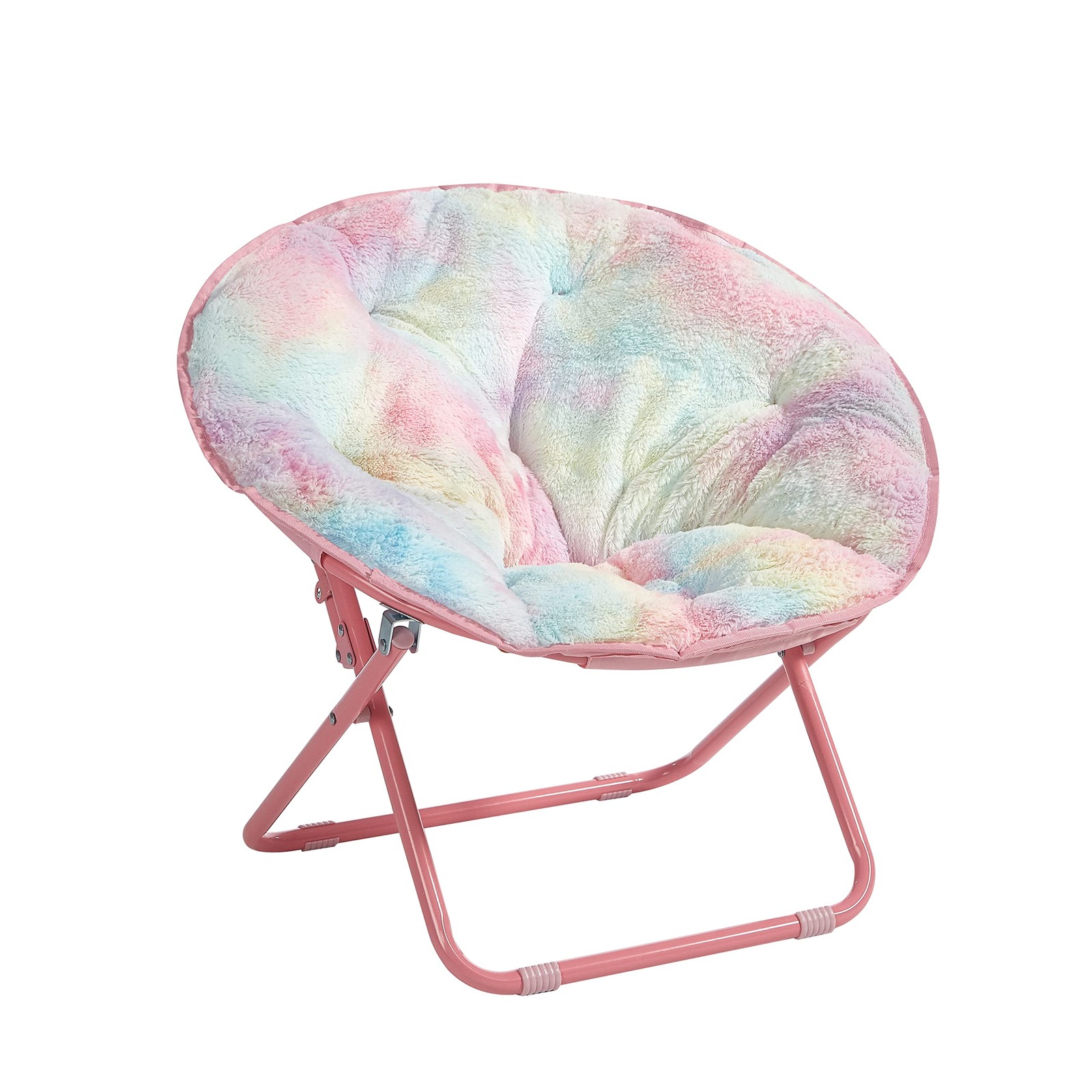 Heritage Kids Rainbow Faux Fur Folding Saucer Chair for Kids, Cozy Bedroom & Pla