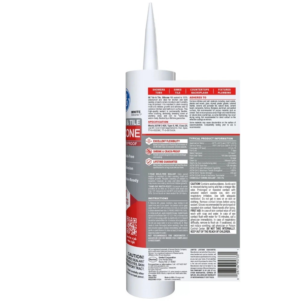 Silicone 1 Tub & Tile, Pack of 1, White 10.1 fl oz Cartrid