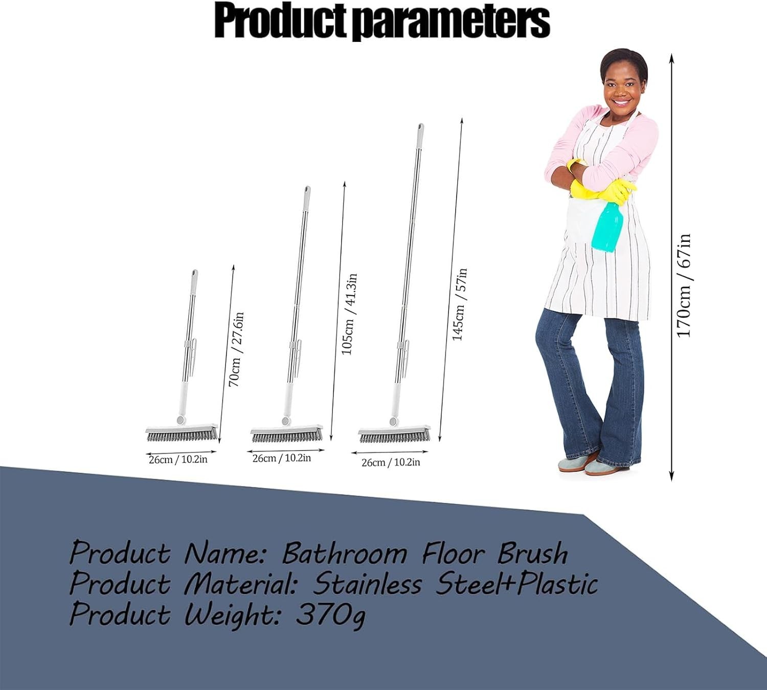 Floor Scrub Brush with Long Handle 3 in 1 Grout Cleaner Squeegee Heavy Duty