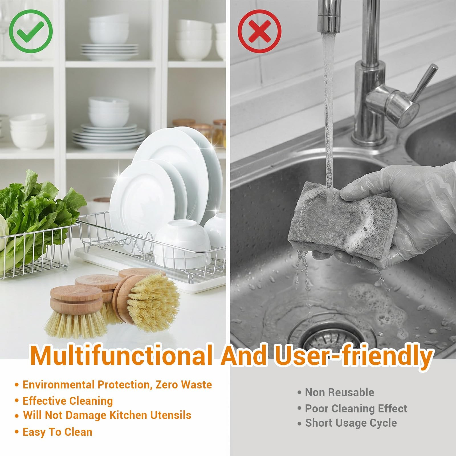 12 Pcs Bamboo Dish Brush Replacement Heads, Wooden Dish Brushes for Cleaning