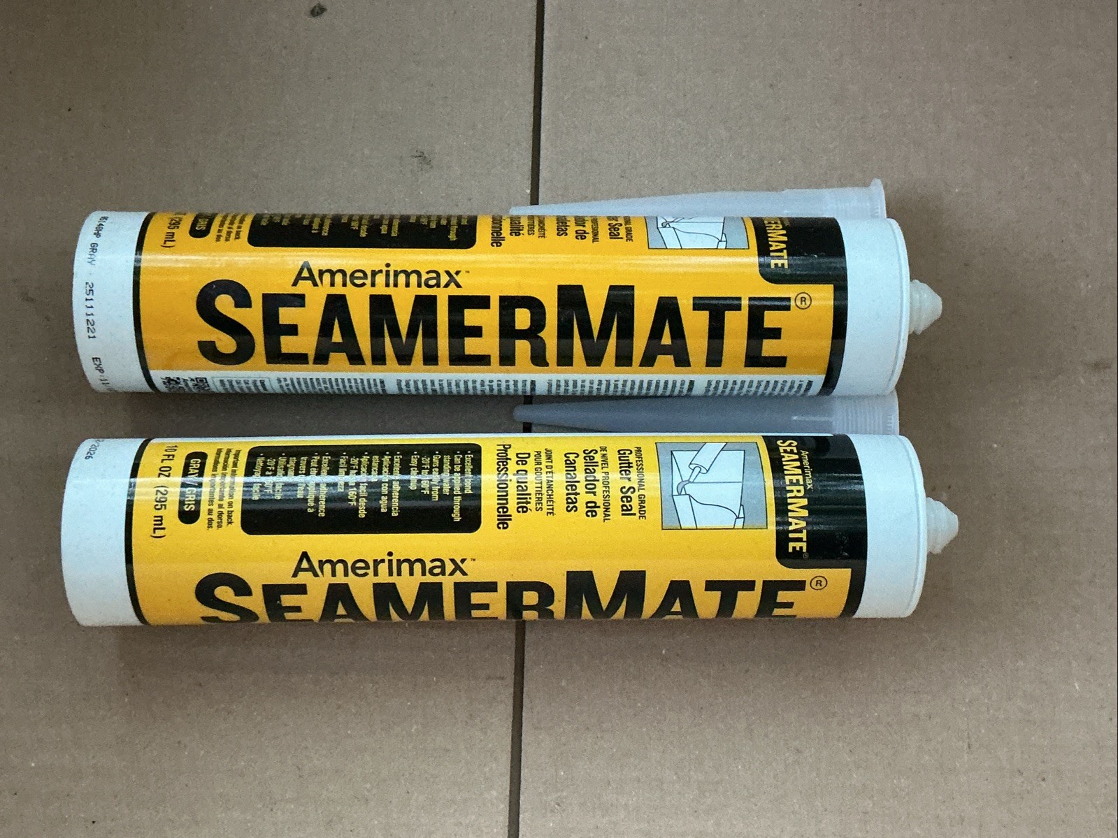 NEW 2 Pack Amerimax Home 10 ounce Seamermate Gutter Seal Cartridge Gray 11/12/26