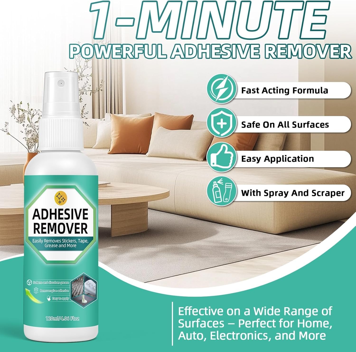 Compact Lemon Scent Adhesive Remover Spray – 4 Oz, Easy Clean for Home & Travel