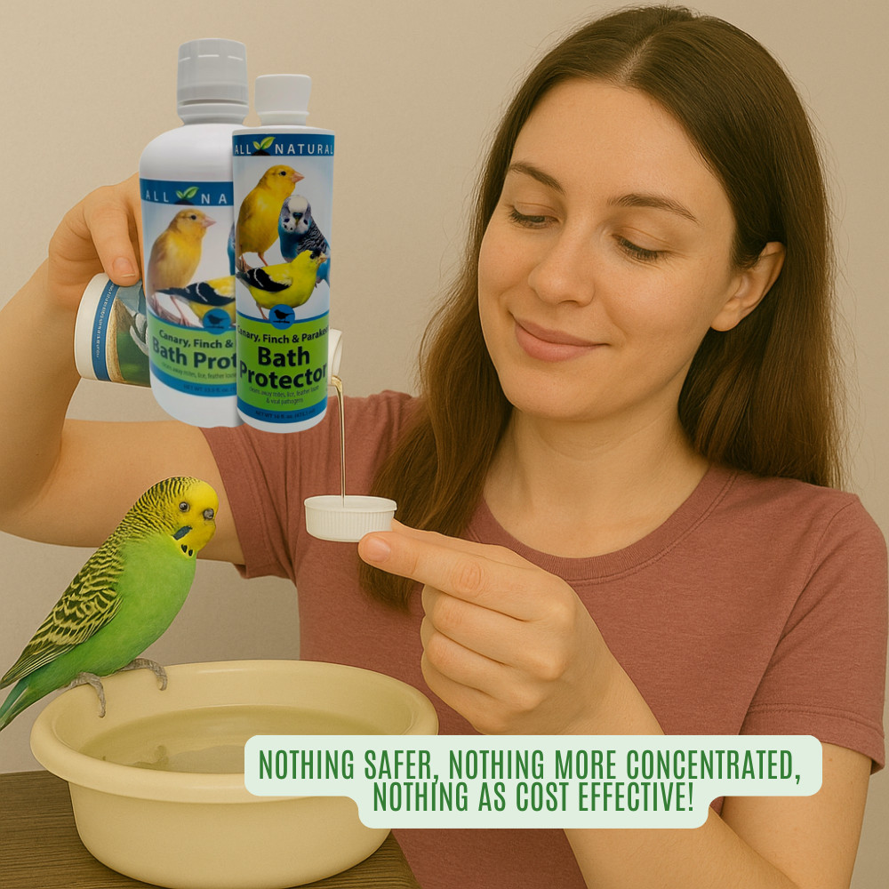 Pet Bird Bath Water Protector | For Canaries, Finches & Parakeets | 16 oz & 33.9