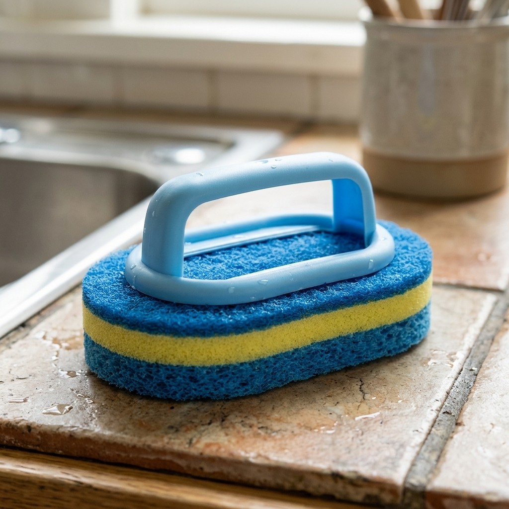 2PCS Ergonomic Handle Sponge Cleaning Scrub Brush Blue + Red Set