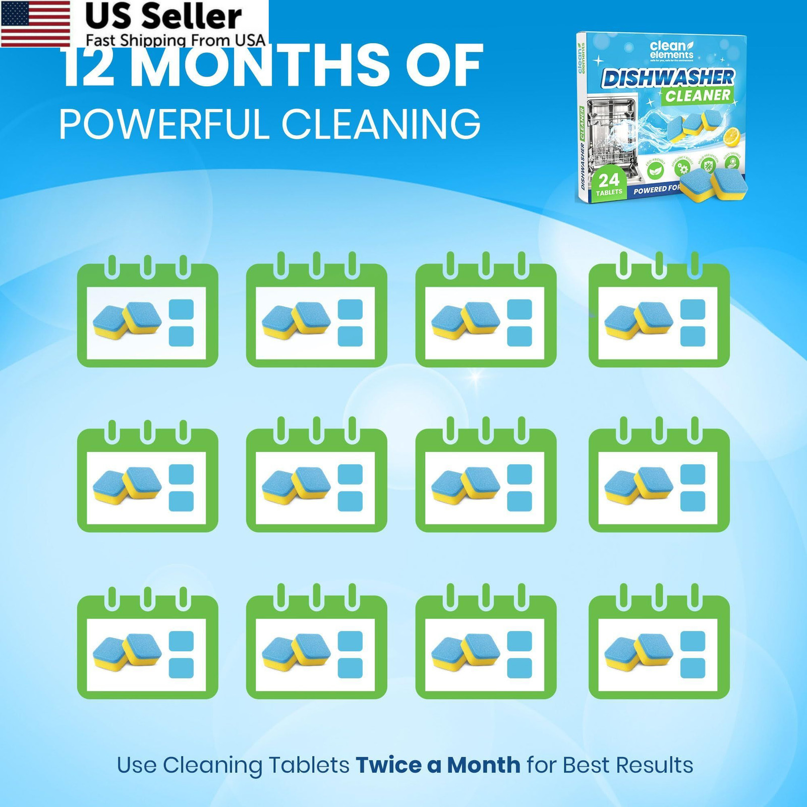Dishwasher Cleaner Tablets & Deodorizer – 24 Pack (12 1 Count (Pack of 24)