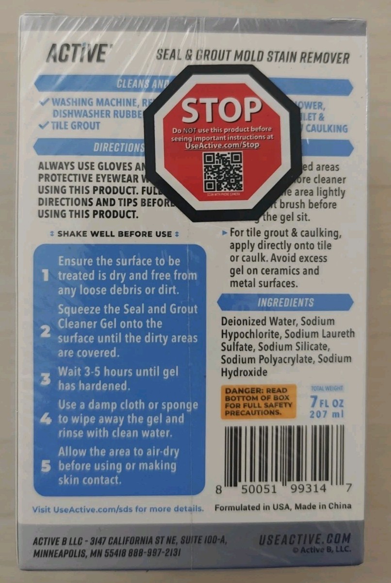 2 (Two) ACTIVE MOLD STAIN REMOVER, Seal and Grout Deep Clean 7oz