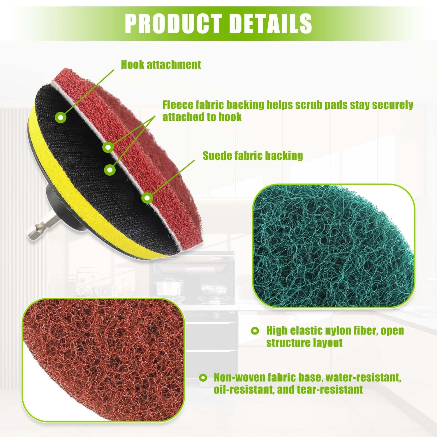 4 Inch Scrub Drill Brush Power Scouring Pads Household Cleaning Set for Kitch…