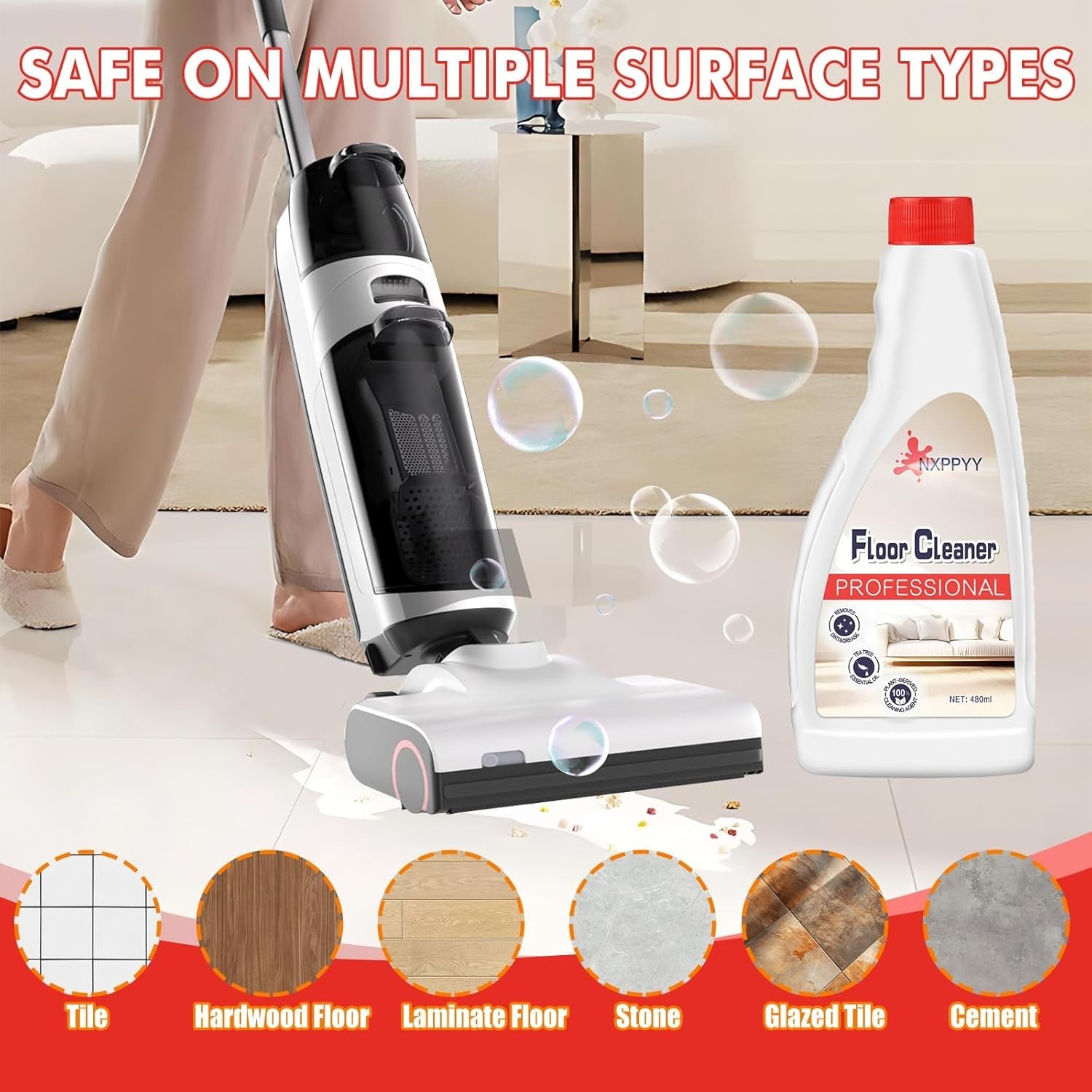 Floor Cleaning Solution for Roborock Q5/Q7/Q8/S7/S8, 4 Bottles