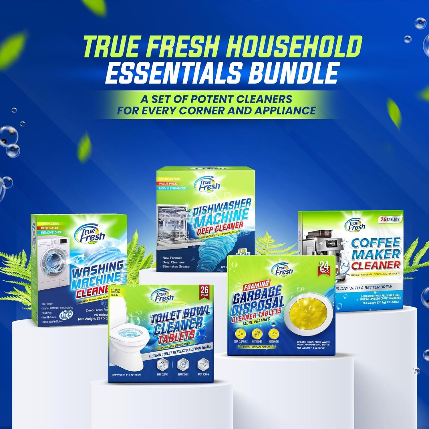 True Fresh Garbage Disposal Cleaner Tablets, Large 15G Drop-In Fresh Ocean Table