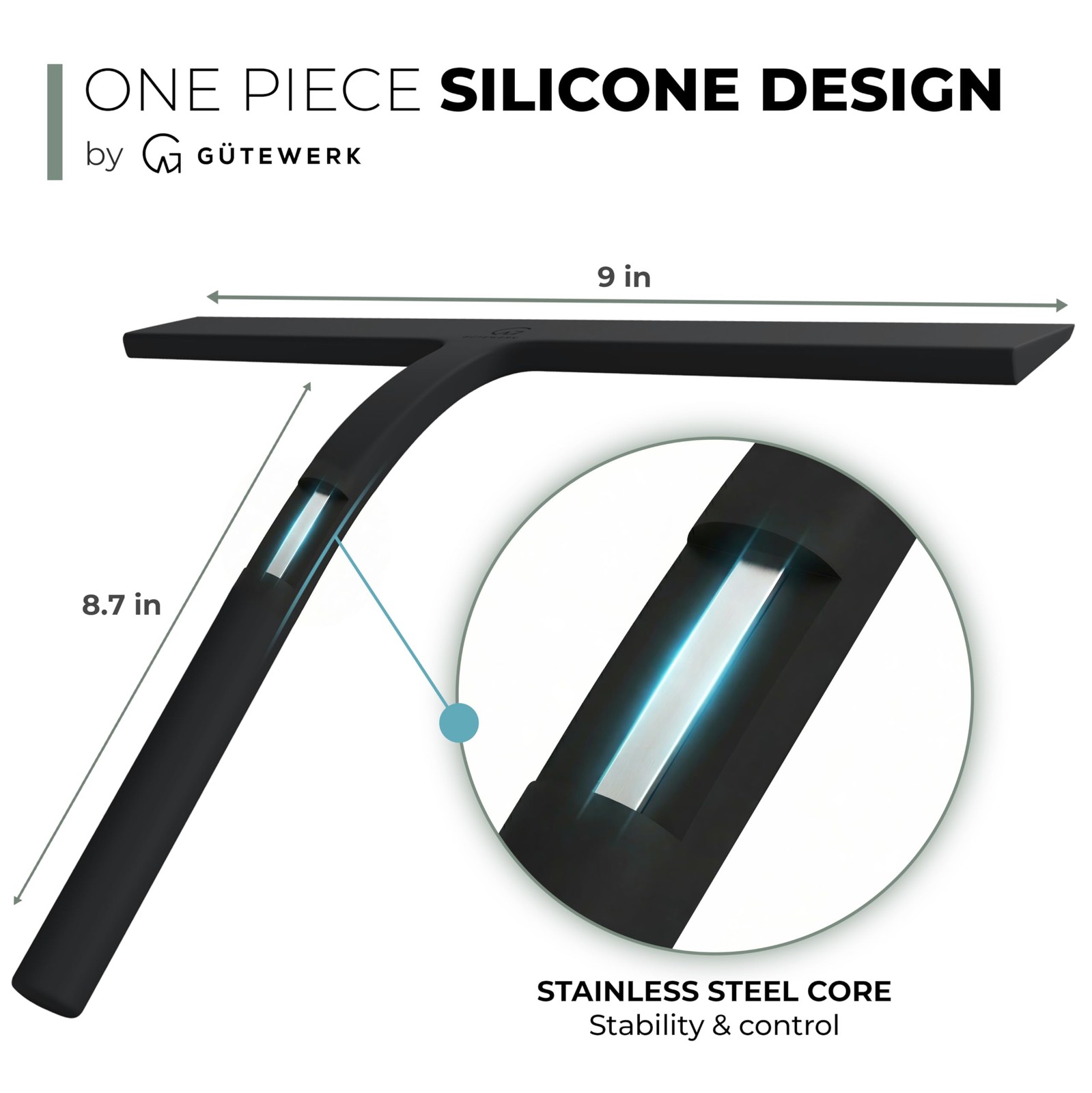 GÜTEWERK Silicone Shower Squeegee for Glass Doors & Mirrors with Stainless St…