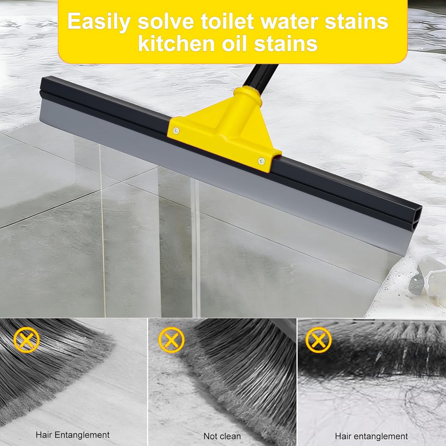 Heavy Duty Floor Squeegee with 50.8″ Metal Long Handle for Concrete, Tile, Ba…