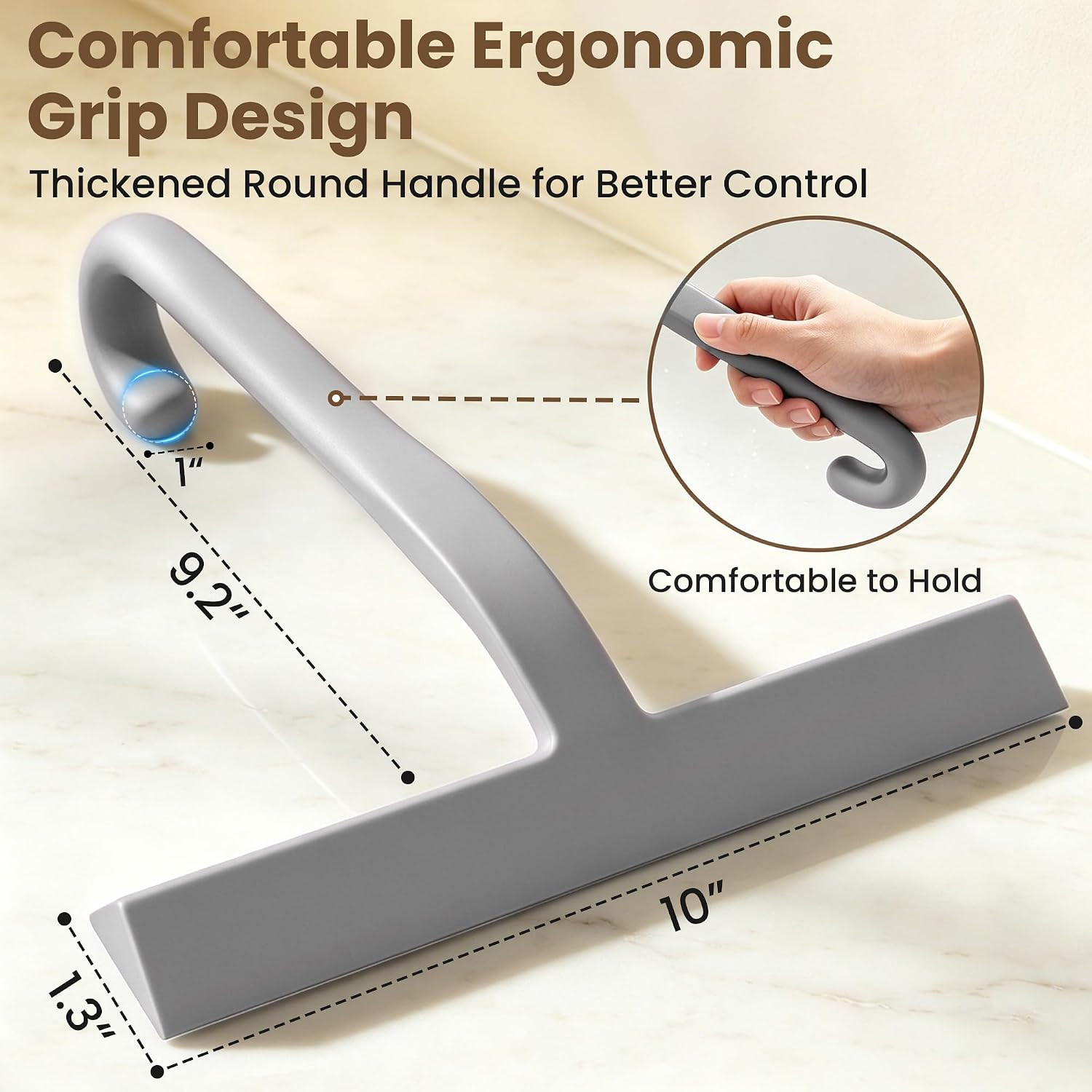 Shower Squeegee for Glass Doors – 10 Inch Bathroom Squeegee with Ergonomic round
