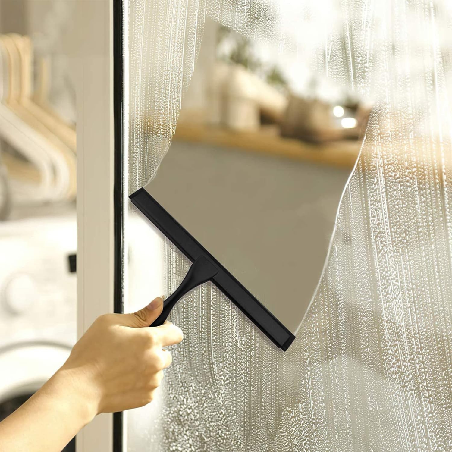 All-Purpose 14-Inch Shower Squeegee with Matte Black Finish & Hooks Included