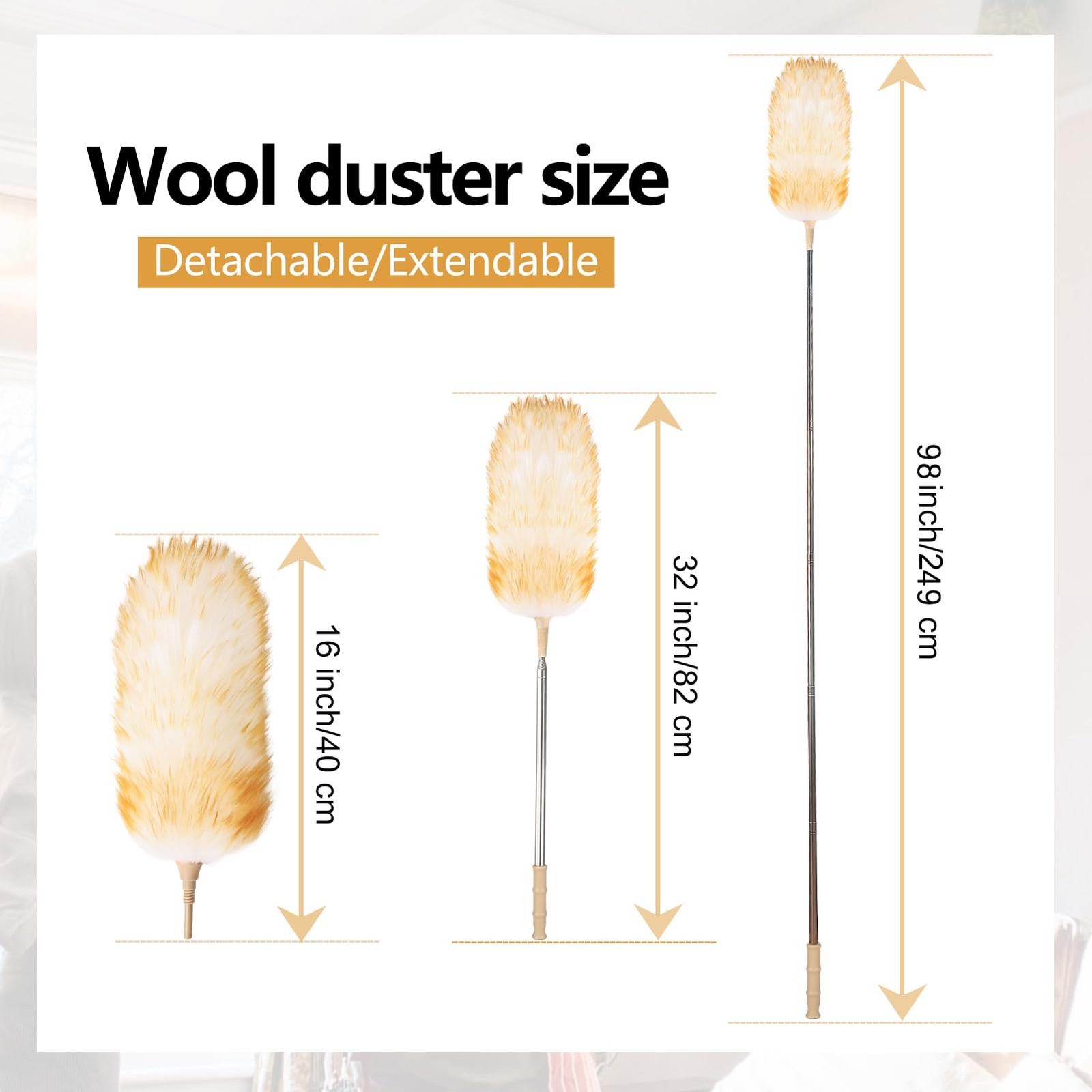 Lambswool Extendable Duster 32-98 Inch Anti-Static Flexible Head Stainless Steel