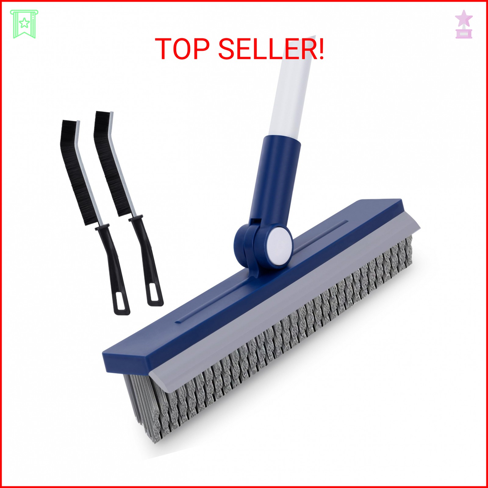 IVYROLL Grout Brush with Long Handle, Grout Cleaner Brush for Tile Floors, Stiff