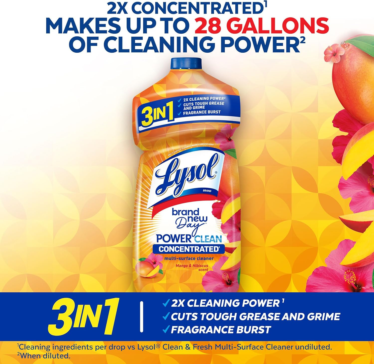 Power Clean Multi-Surface Cleaner, 2X Concentrated Pour, Mango & Hibiscus, 28 Fl