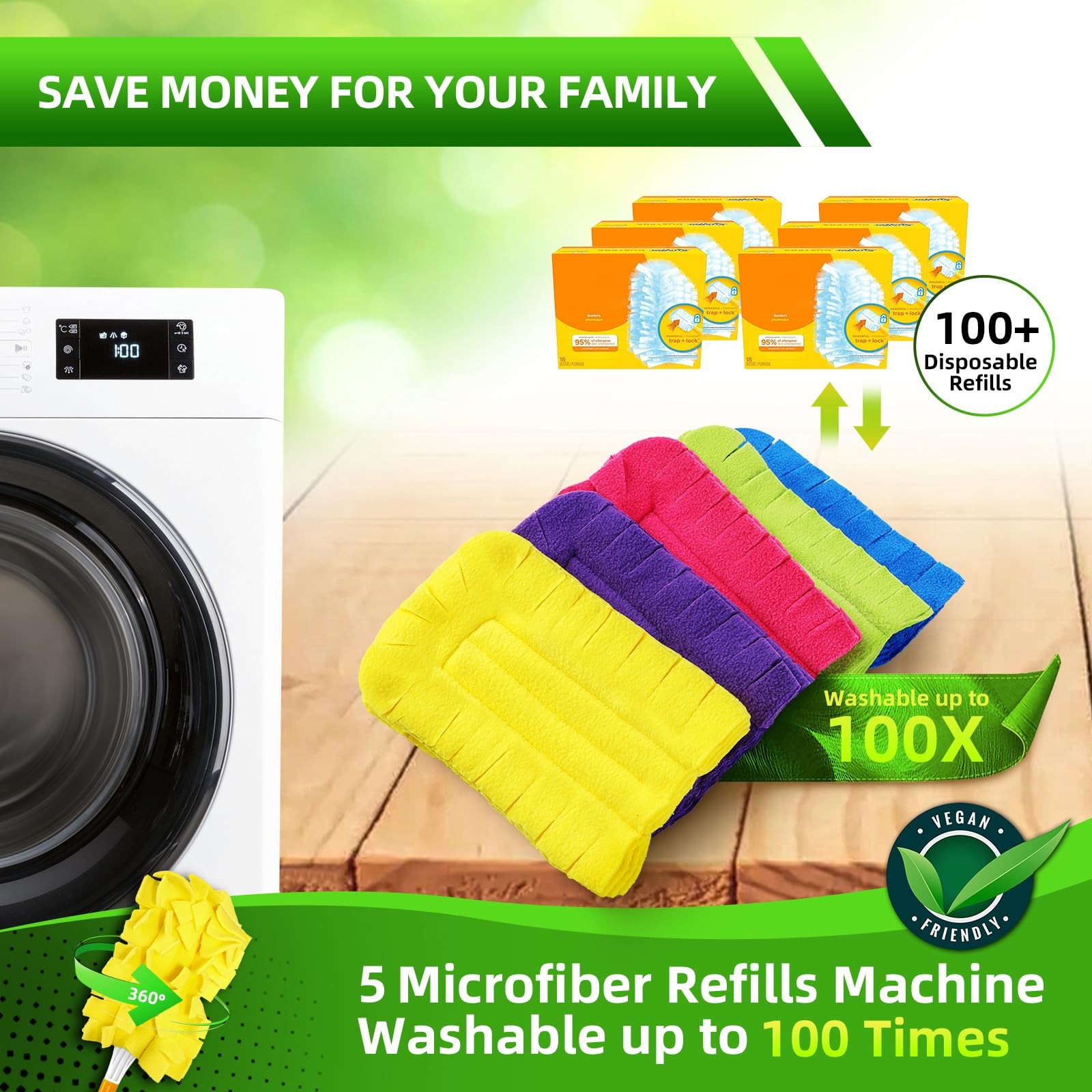 Reusable Duster Refill Compitable with Swiffer – Washable Heavy Duty Dusters