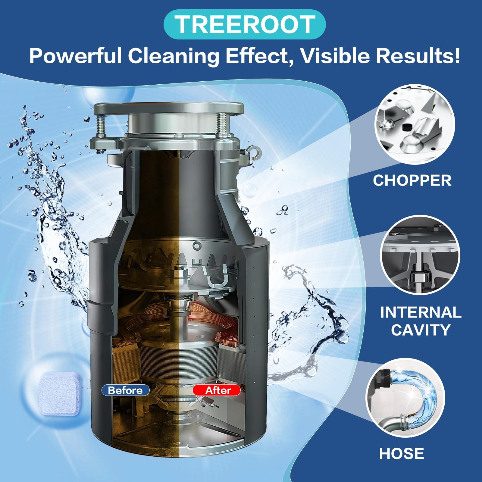 Treeroot Garbage Disposal Cleaner and Deodorizer Tablets, 30 Pack Blue Foamin…