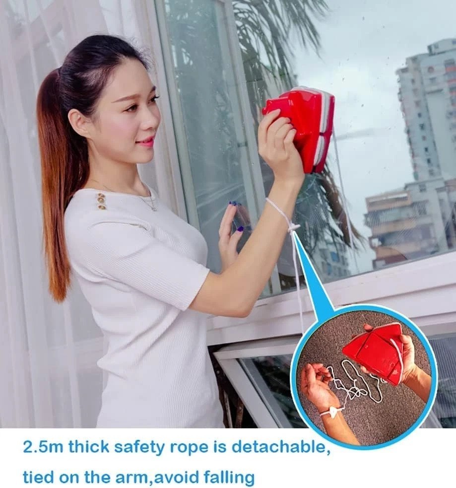 Magnetic Double-Sided Glass Cleaner with Scouring Pads – Red Modern Design