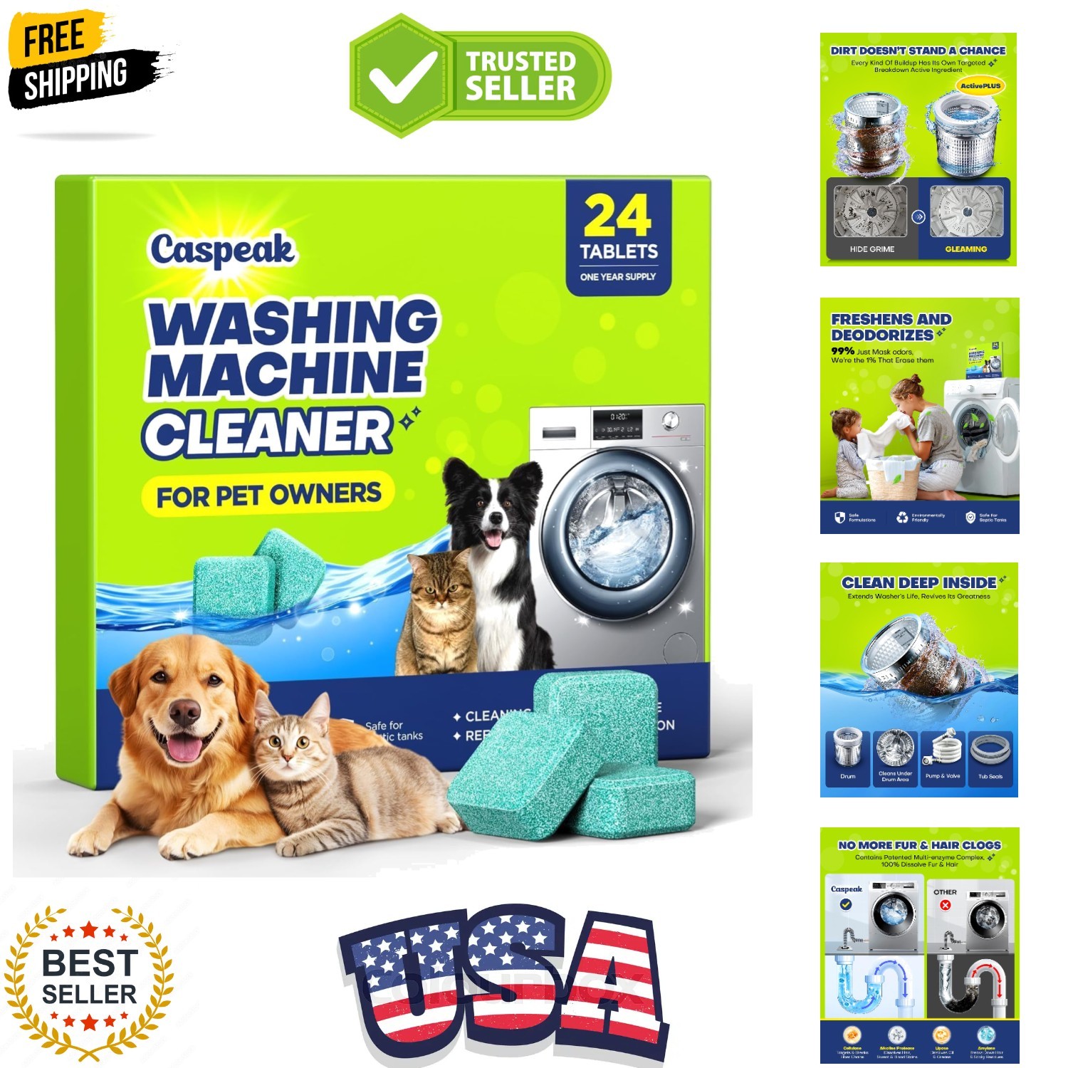 5X Power Deep Cleaning Washing Machine Cleaner Tablets, No More Odor & Pet Fu…
