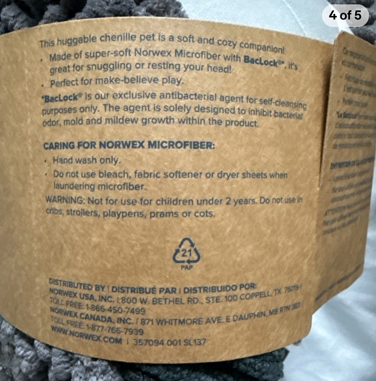 Norwex Pet with a Purpose Chenille Seal Stuffed Animal with Baclock