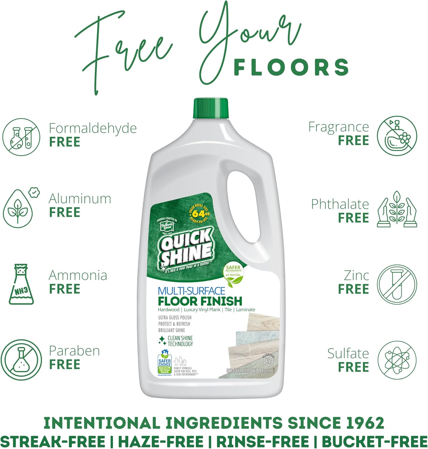 Multi-Surface Floor Finish-Polish 64Oz-4Pk | Safer Choice, No PFAS, Ph Neutral C