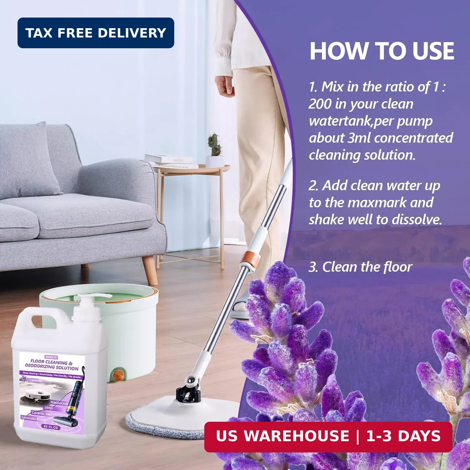 Floor Cleaning Solution- 85 FL OZ-Floor Cleaner for Mopping with Tineco,Deep Cle