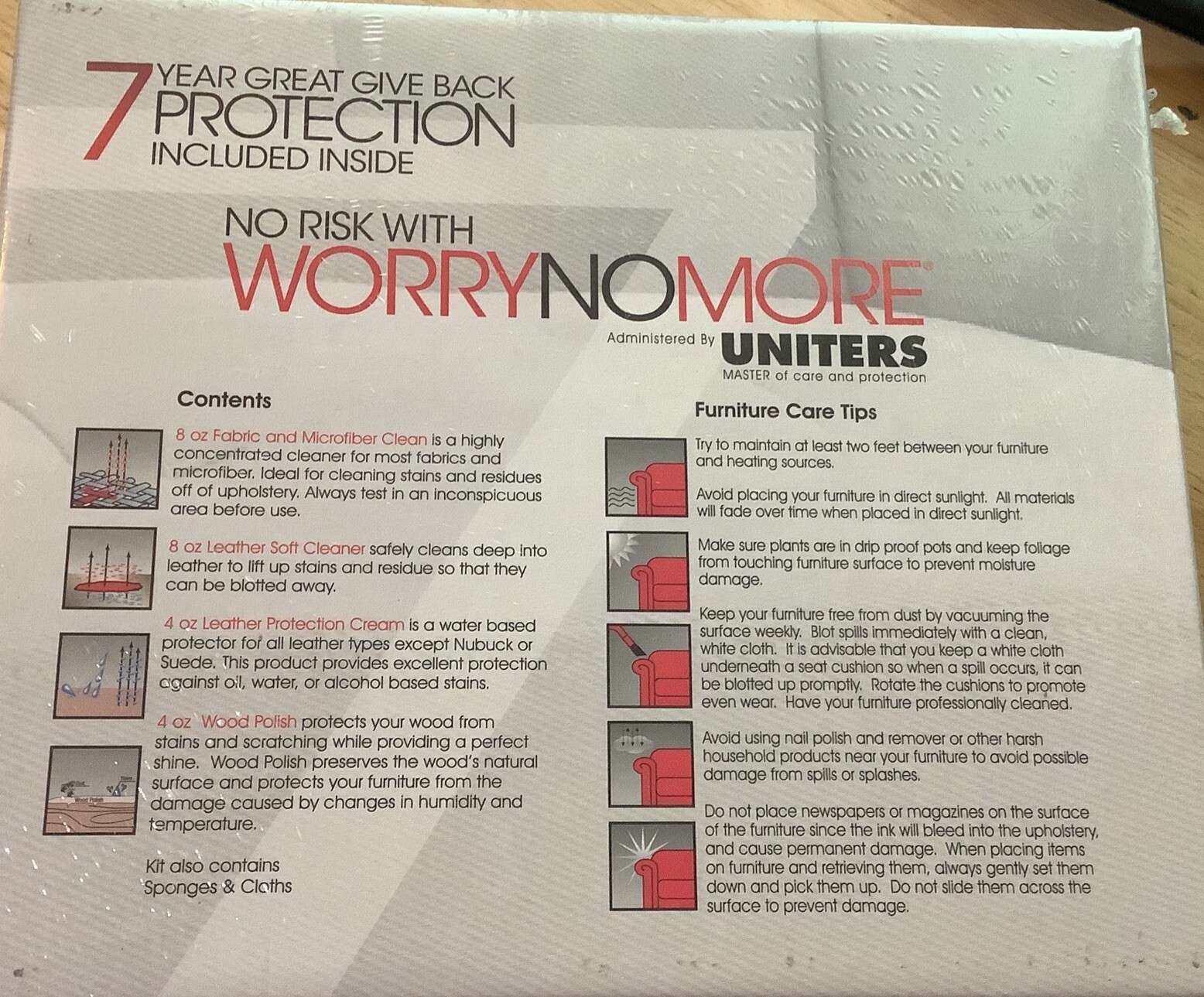 UnitersWorryNoMore Furniture Cleaning Protection Kit Fabric Leather Wood New