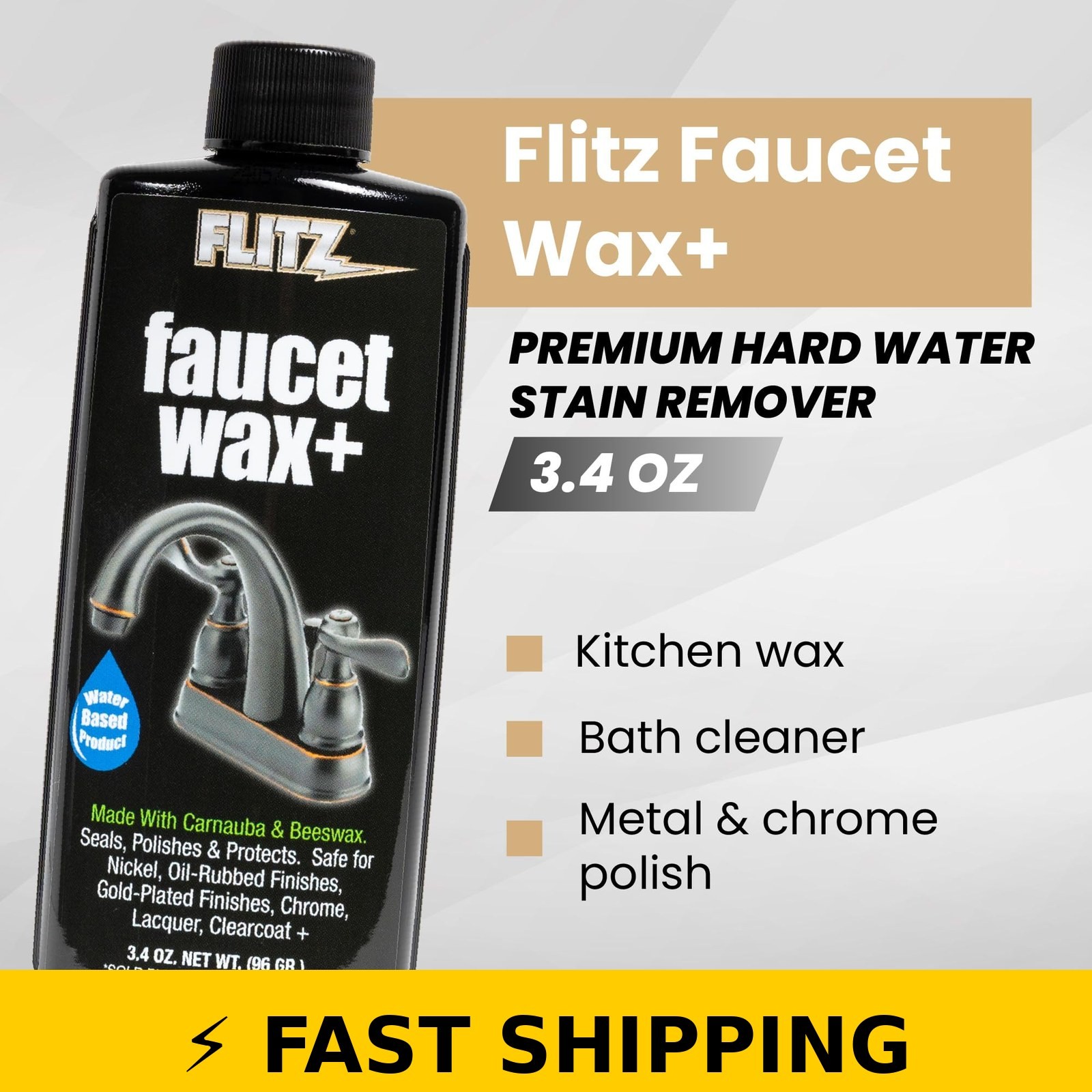 Flitz Faucet Wax Plus Cleaner & Polisher – 3.4oz Water-Based
