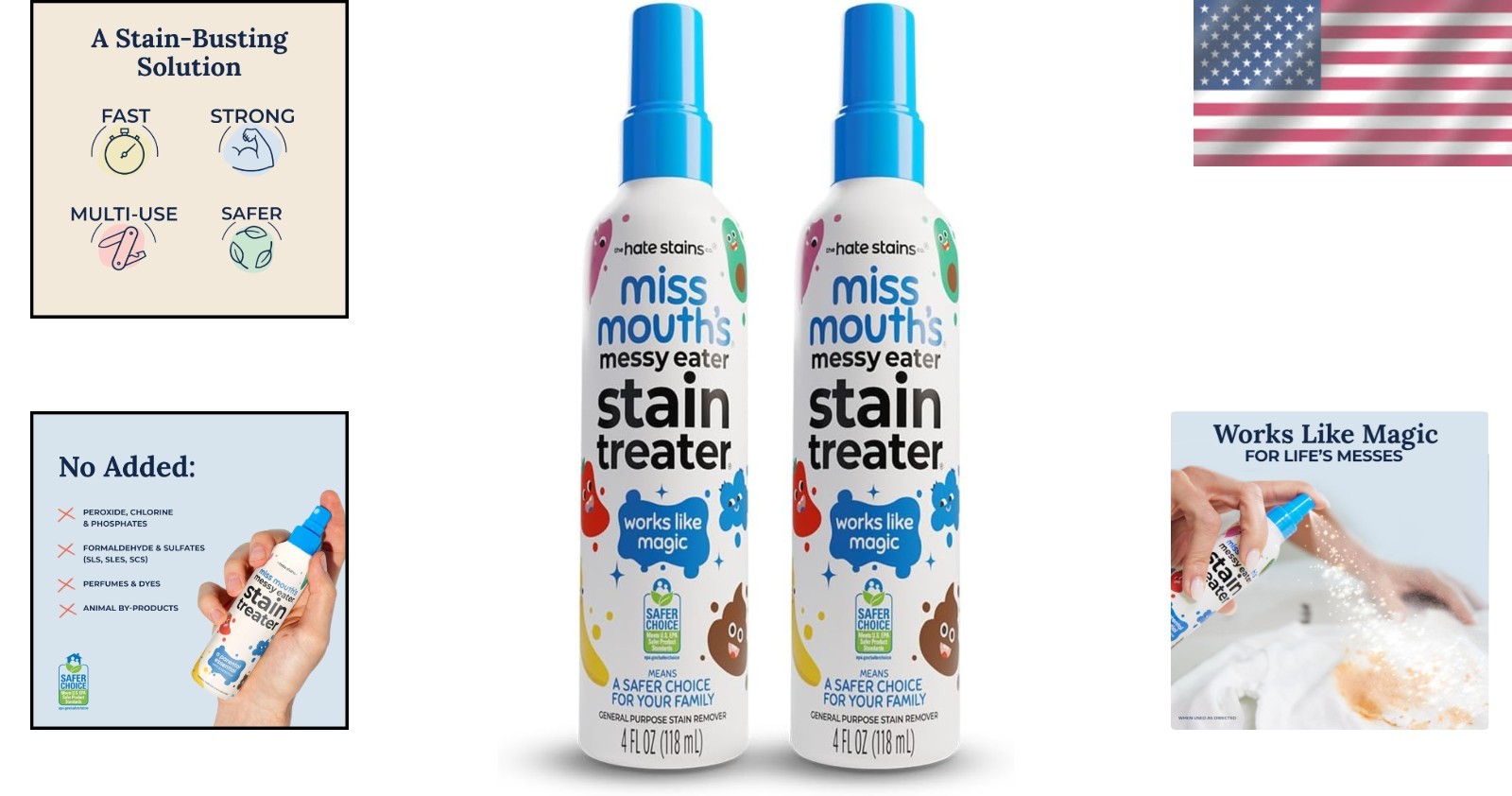 Concentrated Stain Treater Spray 4oz 2 Pack Effective on Fresh and Set In Stains