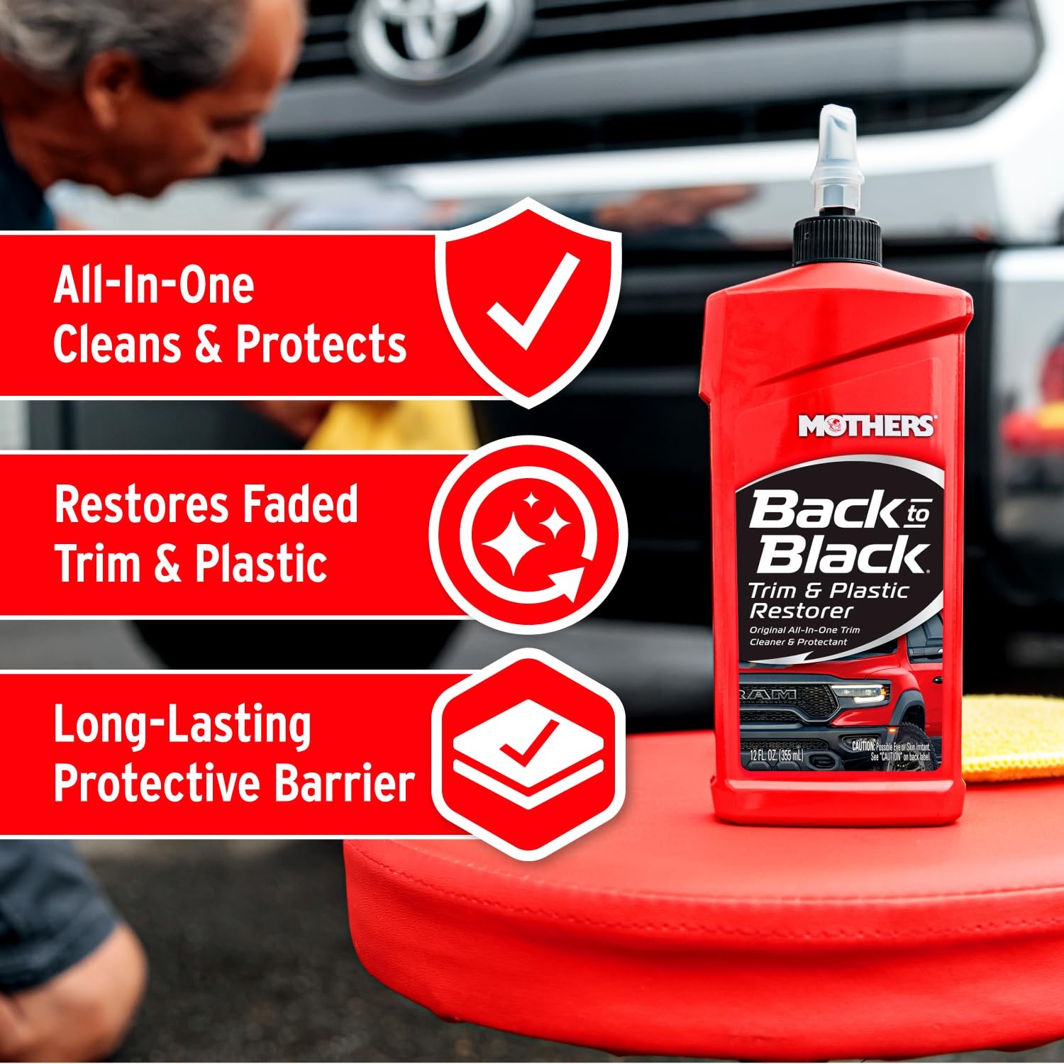 Mothers BacktoBlack Trim & Plastic Restorer, 12 oz. — Removes Oxidation, Dirt…