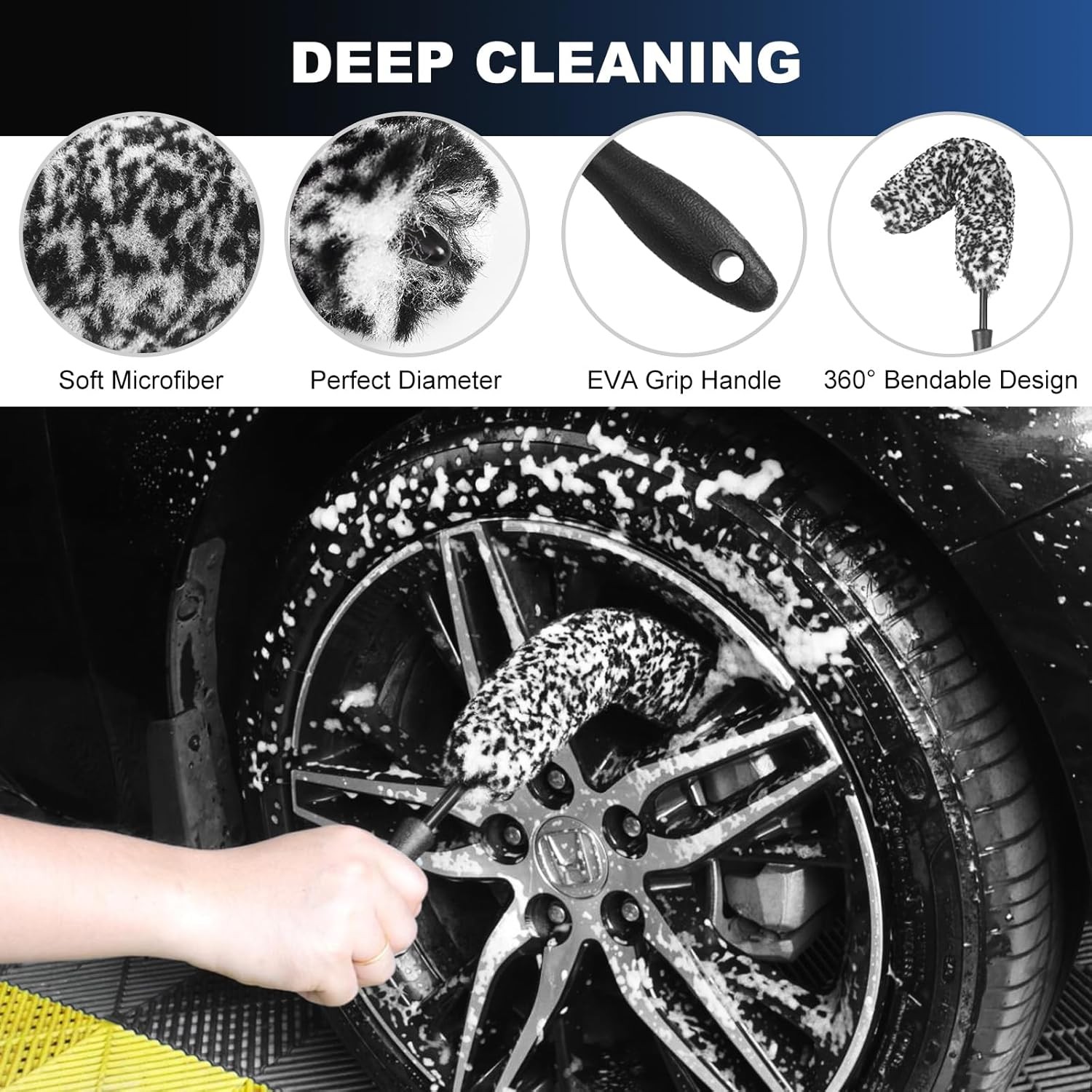Car Wheel & Tire Brush Set, Wheel Cleaner Brush, Soft & Stiff Bristle