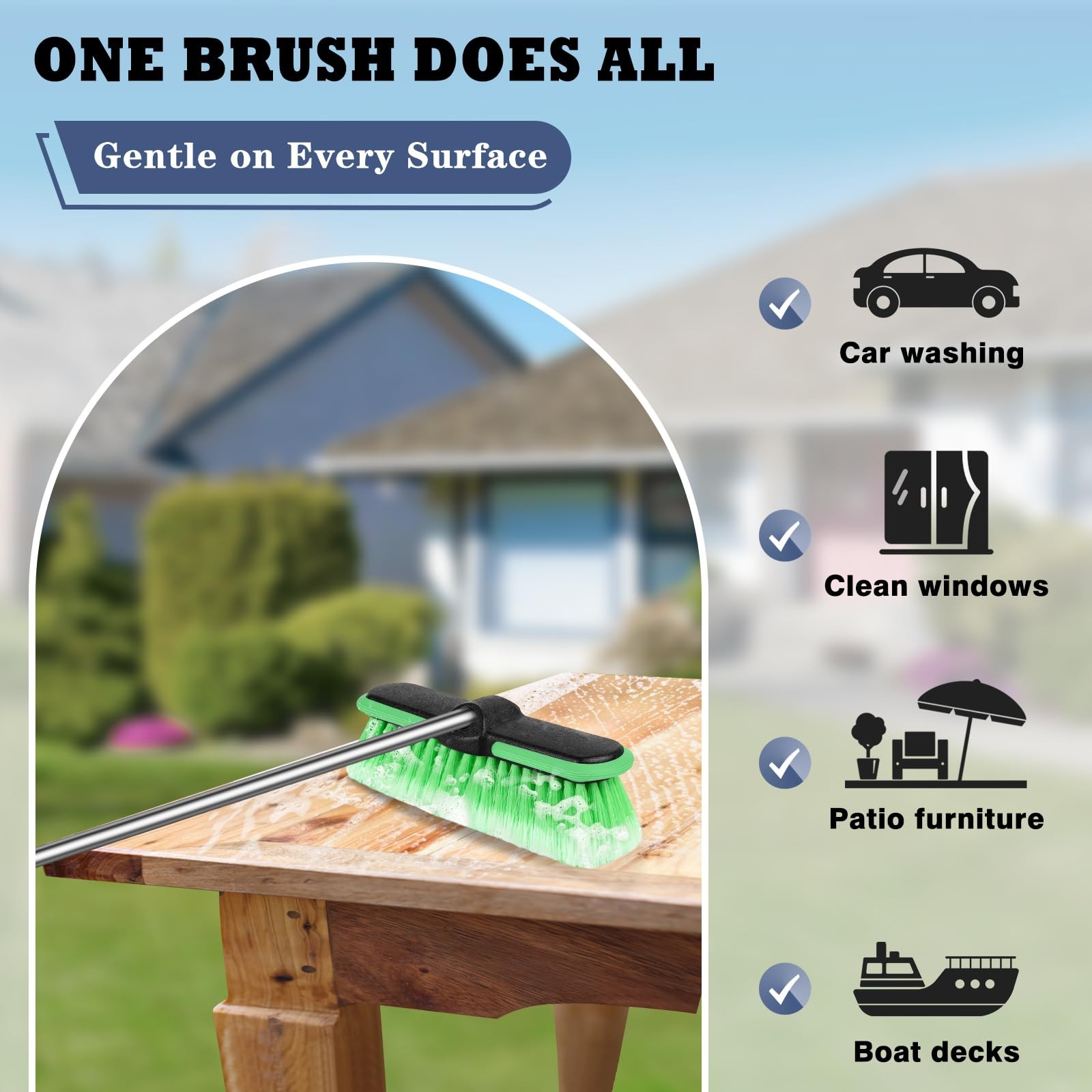 10“ Car Wash Brush Head, Scrub Brush Attachment for Extension Pole, Outdoor C…