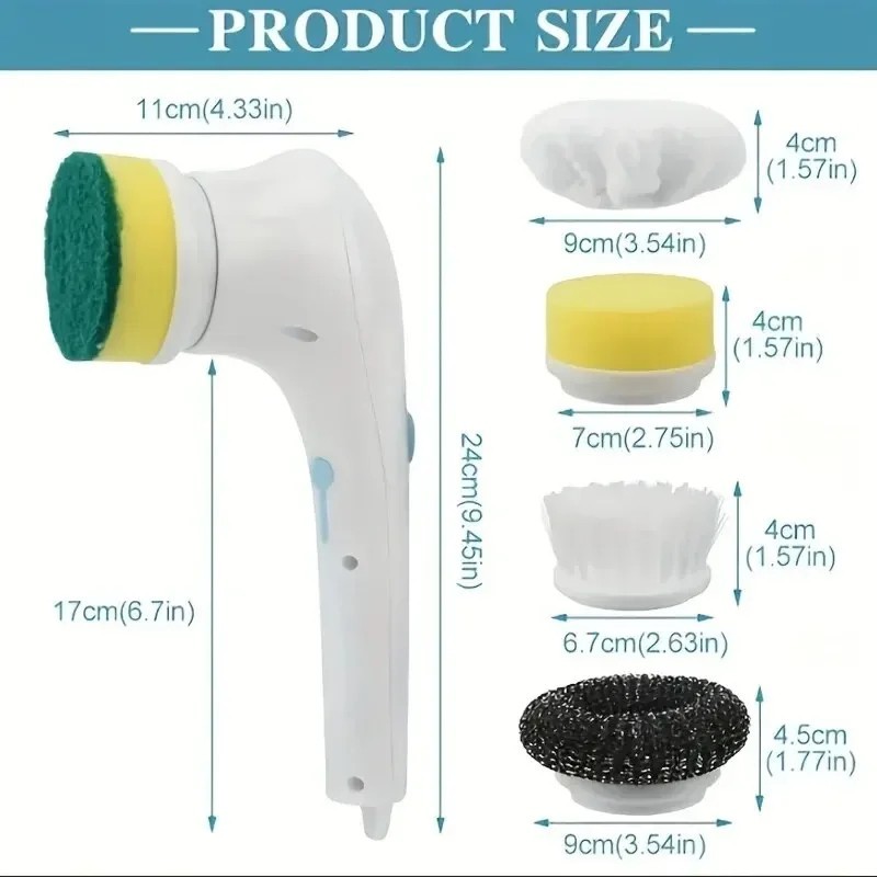 Electric Spin Scrubber 5-in-1 Cleaning Brush for Bathroom, Kitchen & Tiles