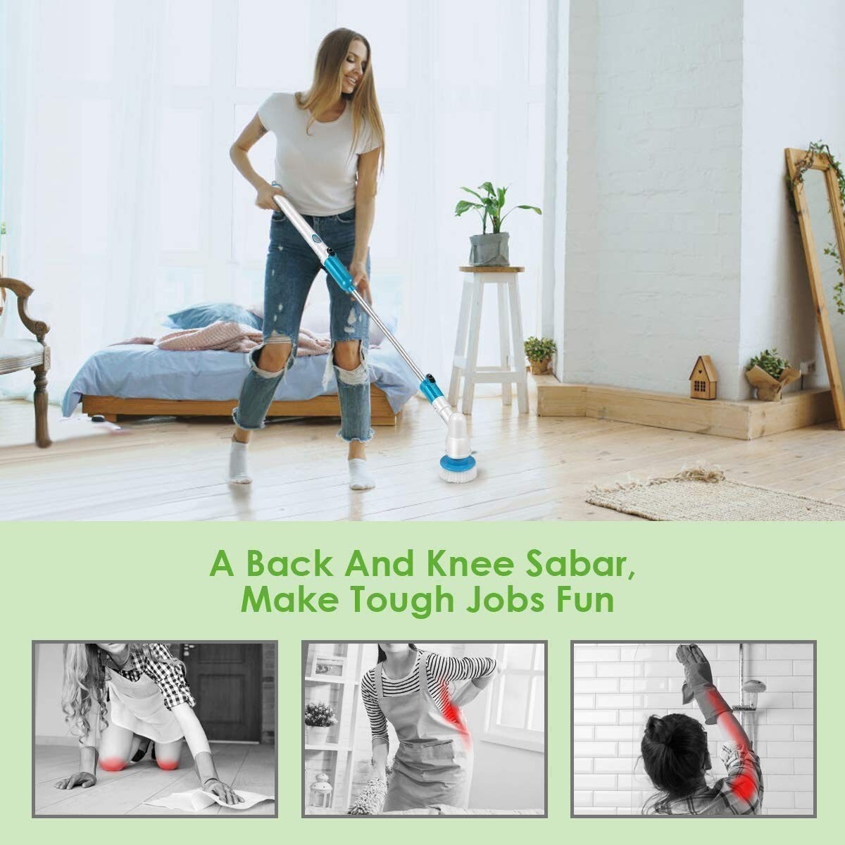 Cordless Spin Scrubber Brush Rechargeable Bathroom Floor Tile Shower Tub Cleaner