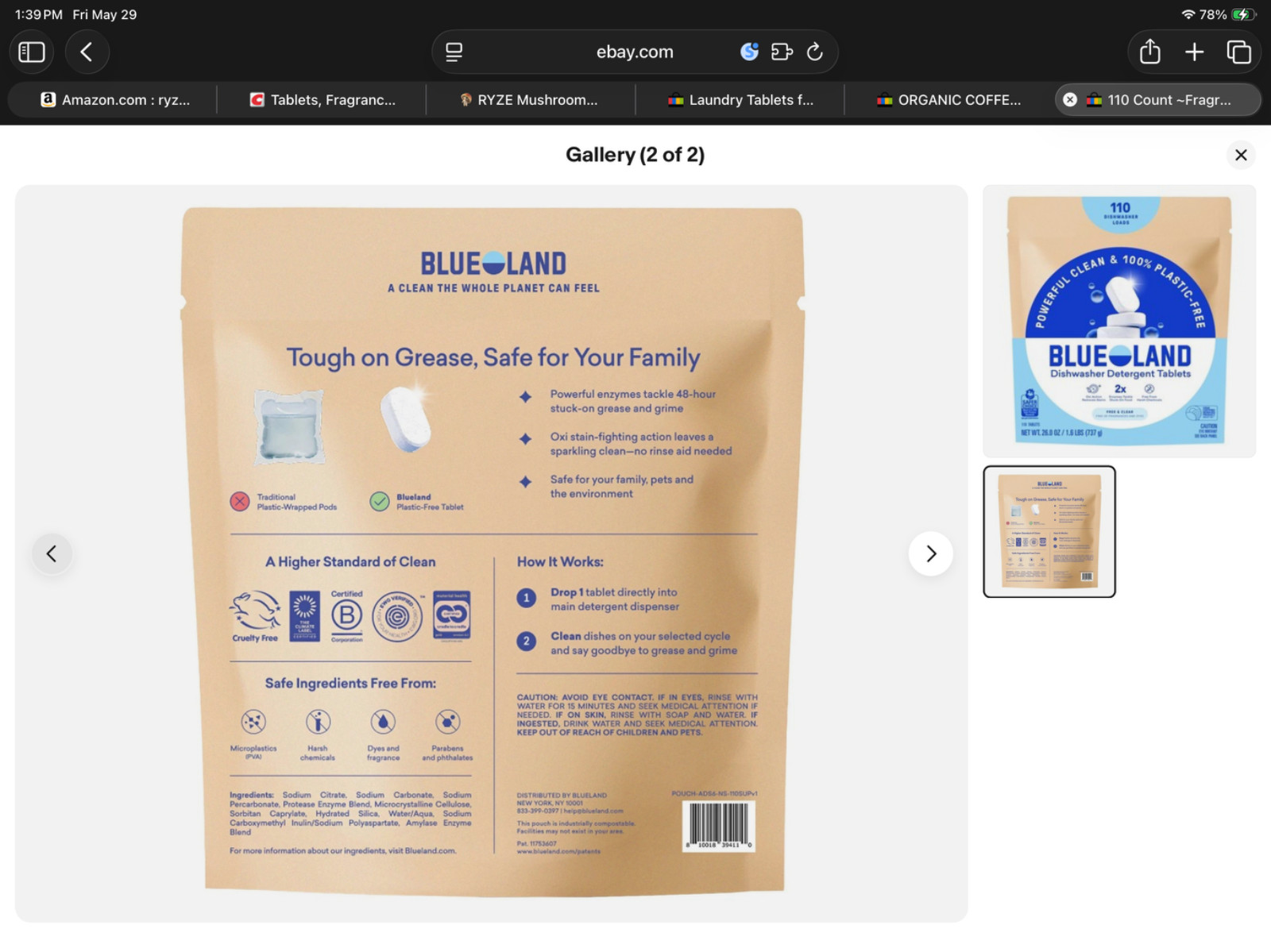 Blueland Dishwasher Detergent Tablets 110 Count ~Fragrance-free.