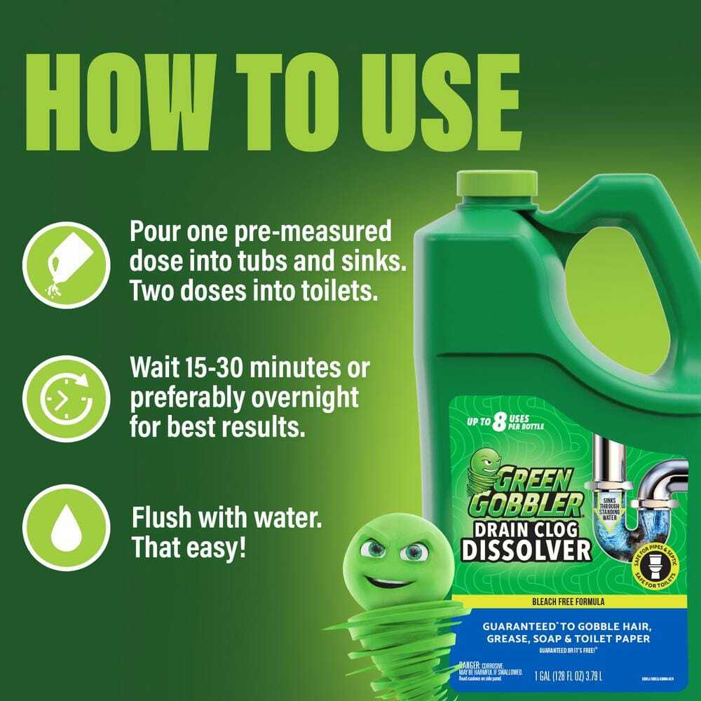 Drain and Toilet Clog Dissolver Odorless Biodegradable Formula Fume-Free 1 Gal