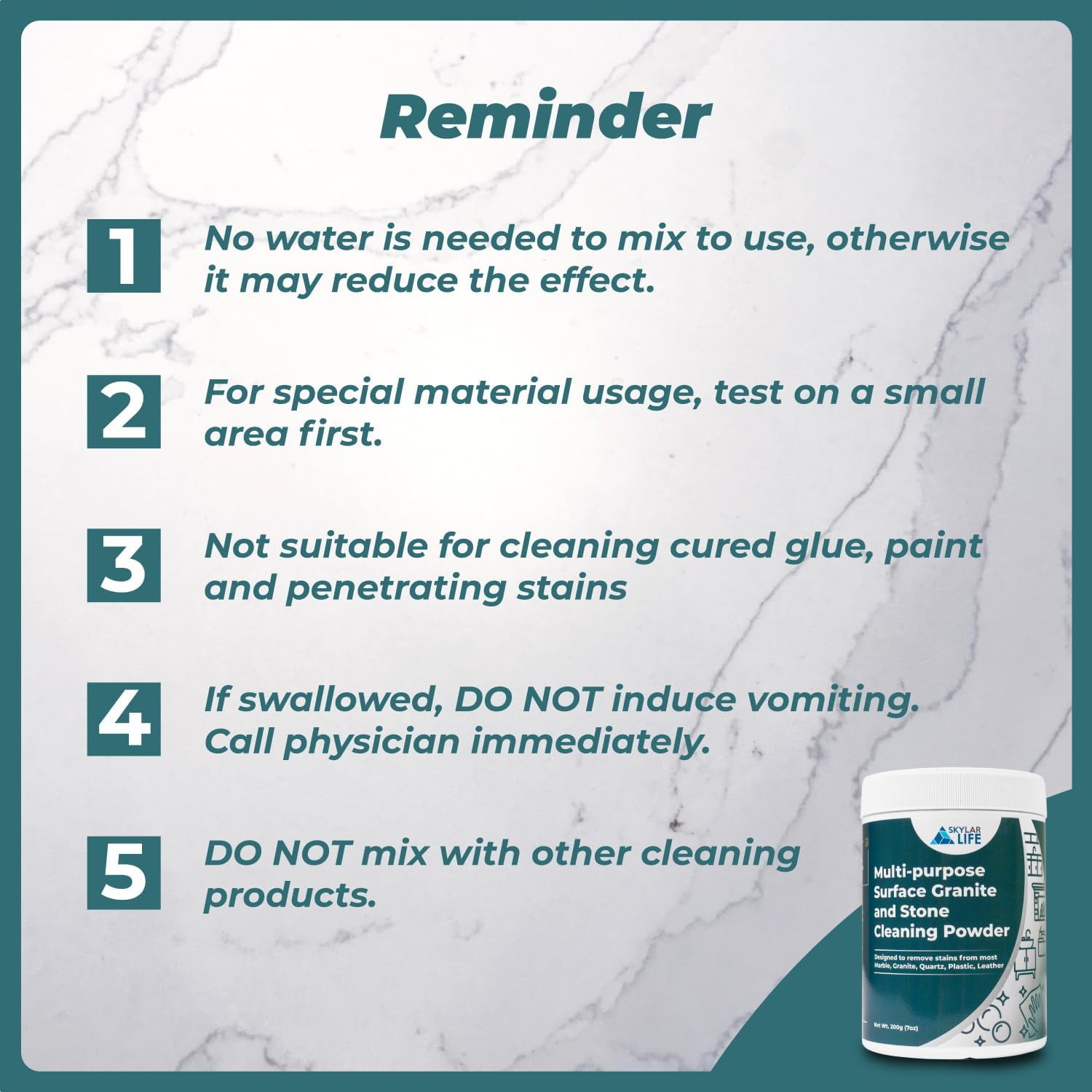 Skylarlife Multi-Purpose Surface Stone Cleaning Powder (200G) to Remove Rust Sta