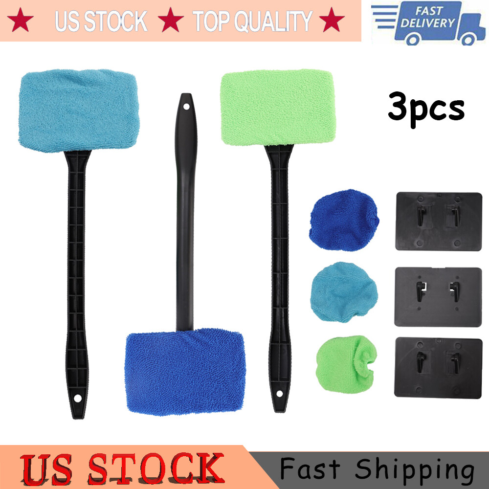 3 Pack Window Windshield Cleaning Tool Microfiber Car Wiper Cleaner Glass Brush