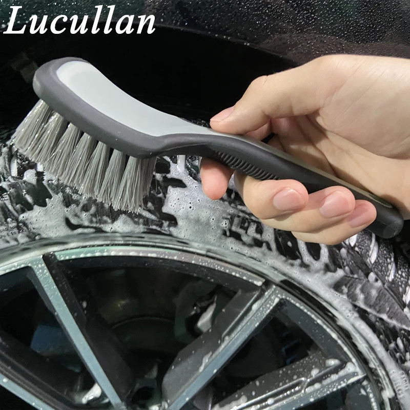 Lucullan Car Wheel Tire Detailing Brush Rubber Handle Scratch-Free Medium Stiff