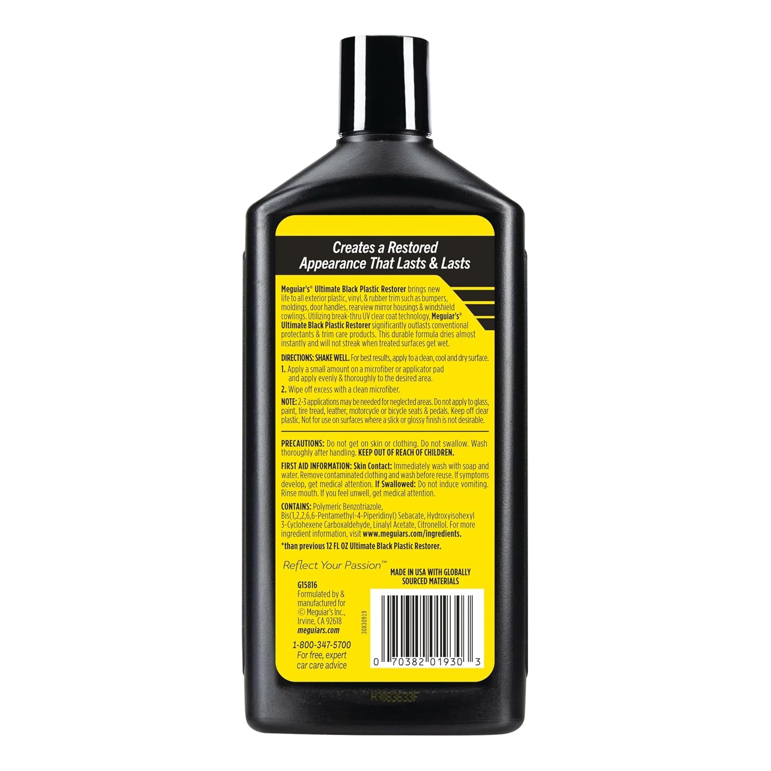 Meguiars Ultimate Black Plastic Restorer 16OZ Car Trim Polish Restorer
