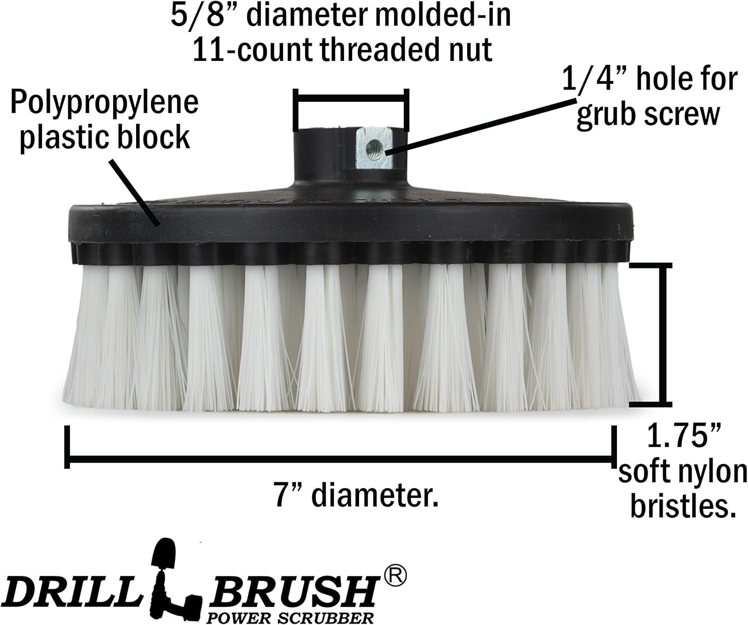 Carpet Cleaner Scrub Brush for Polisher – 7 Inch Soft White with 5/8 X 11 Threa