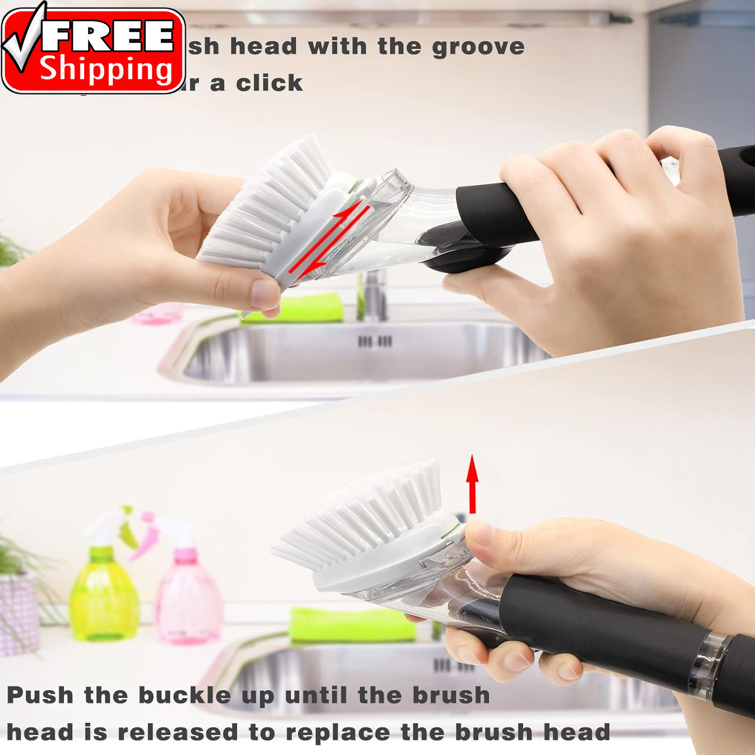 Brush Refills for OXO Dish Brush – 4 Pack Dish Brush Cleaning Soap Dispensing He