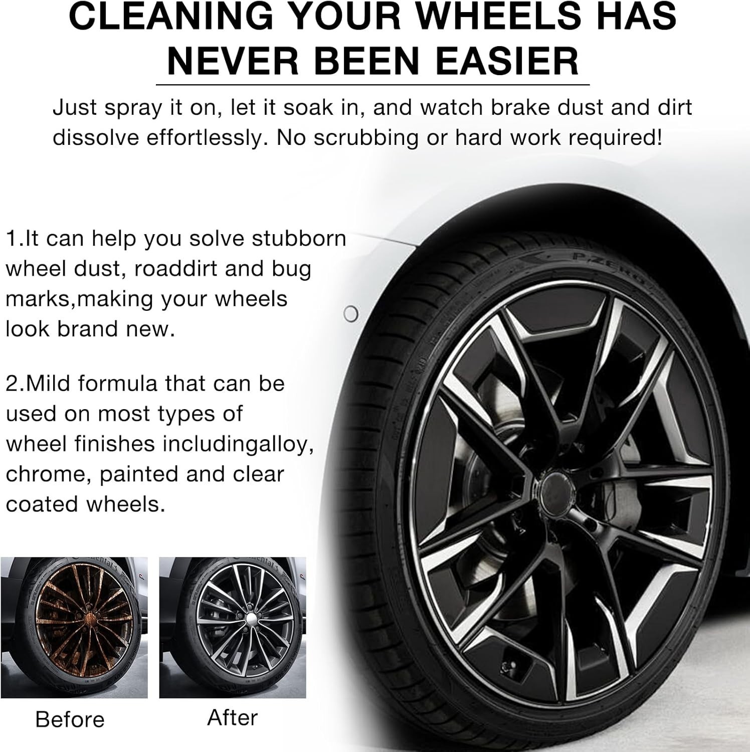 KOSIMI 2 Pack Glass Cleaner, New Water Spot Remover, Wheel & Tire Cleaner Multi