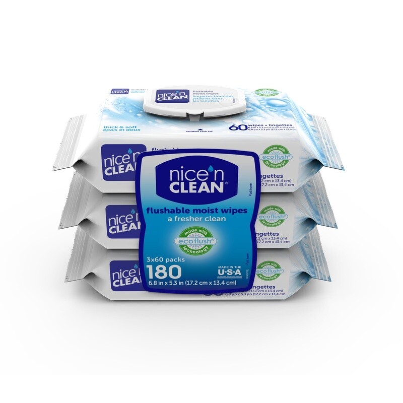 Ultra Thick Flushable Wipes 180 Count Plant-Based Aloe Vitamin E Septic Safe New