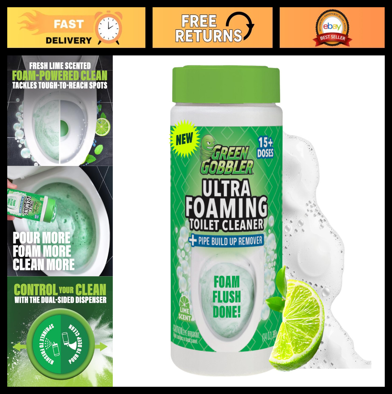 Ultra Foaming Toilet Cleaner – 15+ Doses, Self-Activated Foam, Tough Stain Remov