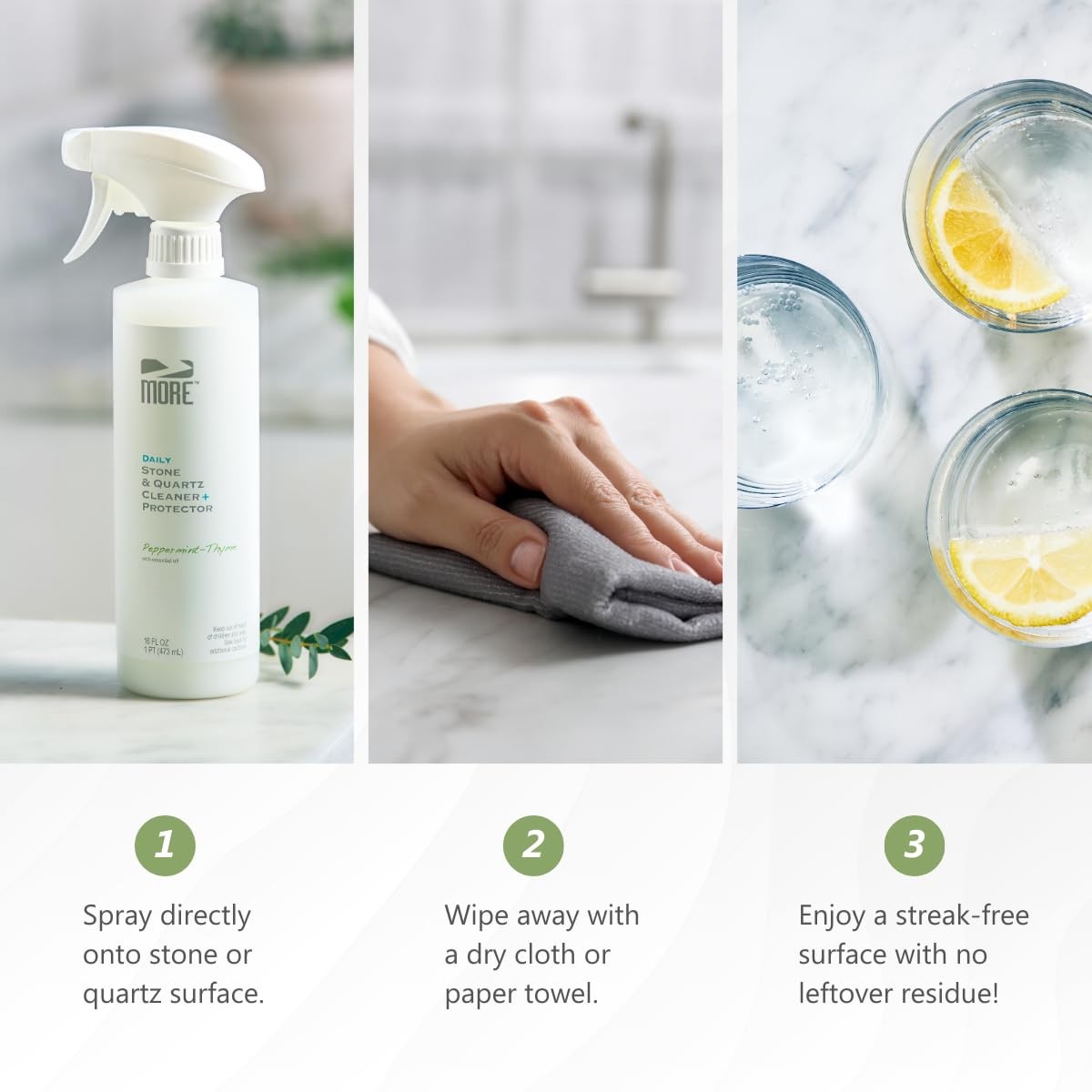 MORE Stone & Quartz Cleaner + Protector – Water-Based Surface Spray – Granite…