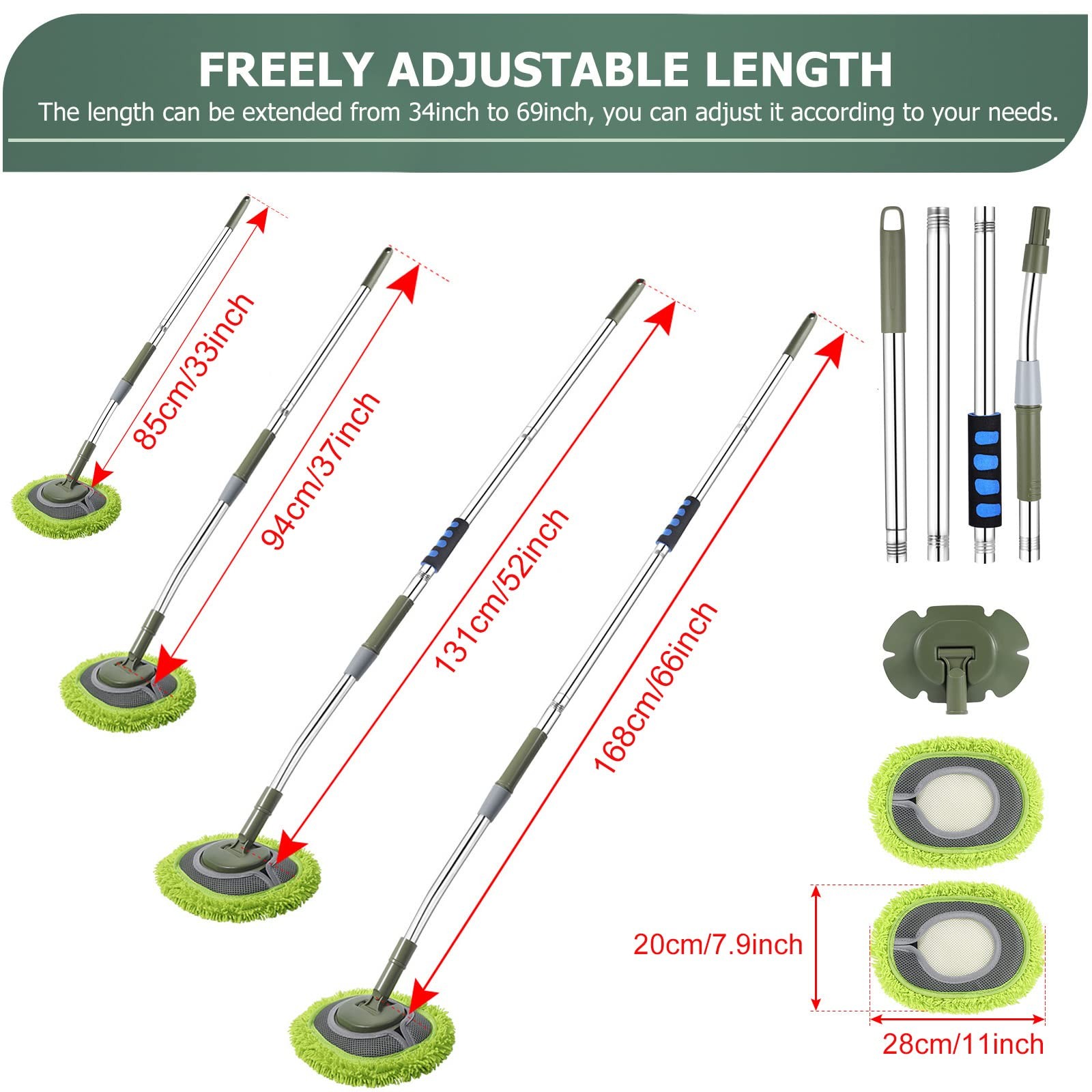 Wall Cleaner, Wall Cleaner Mop Green Mop for Walls Max 66’’ Wall Mop with Lon…